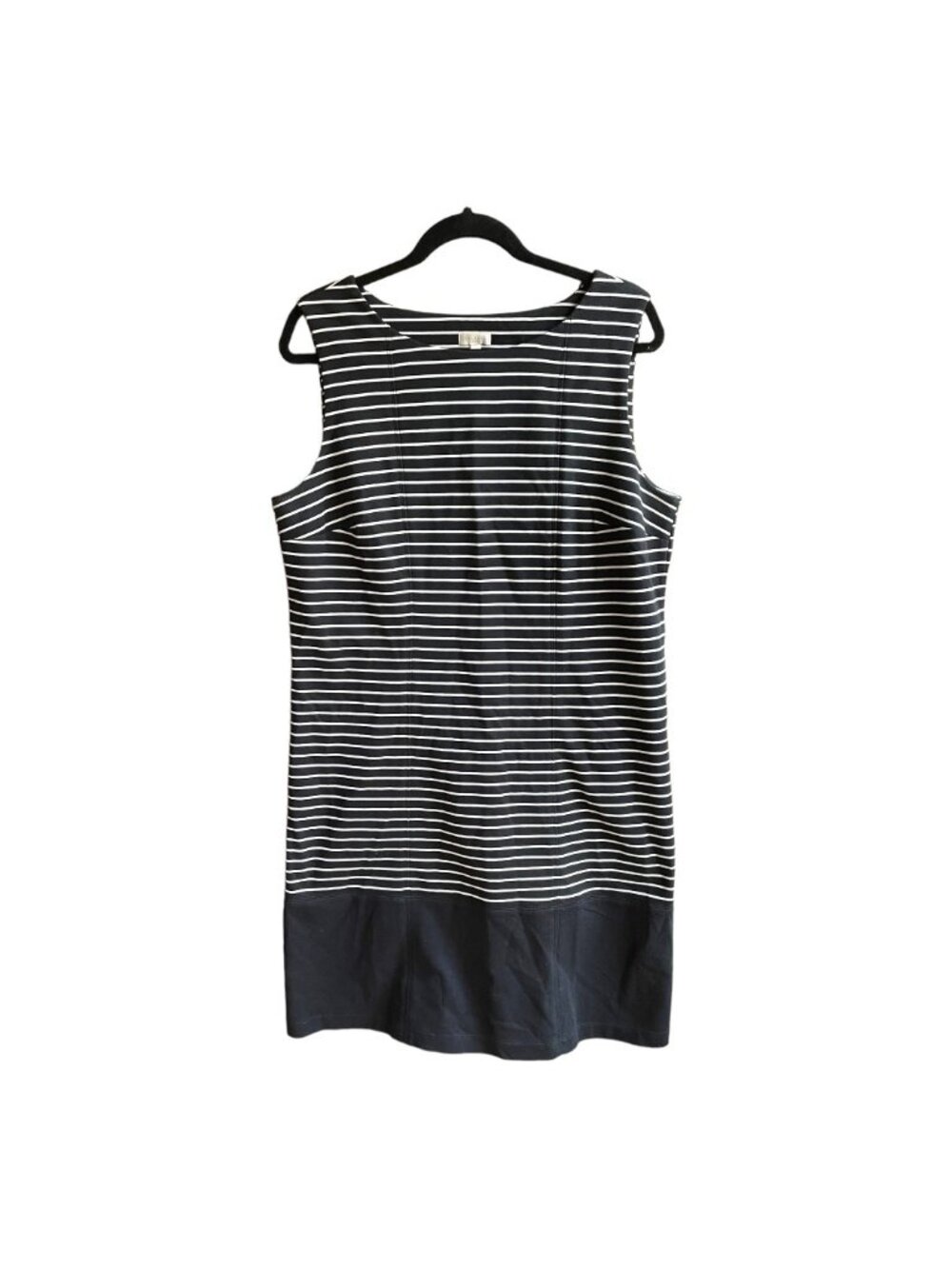 Talbots Womens Large Black White Striped Sheath Dress Sleeveless Knee Length
